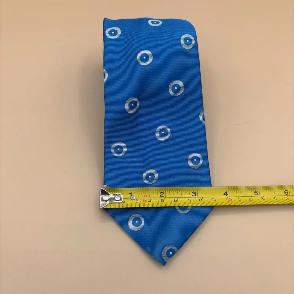 Lauren Ralph Lauren Mens Blue Geometric Circle Silk Necktie 3.5‎ Inch Width